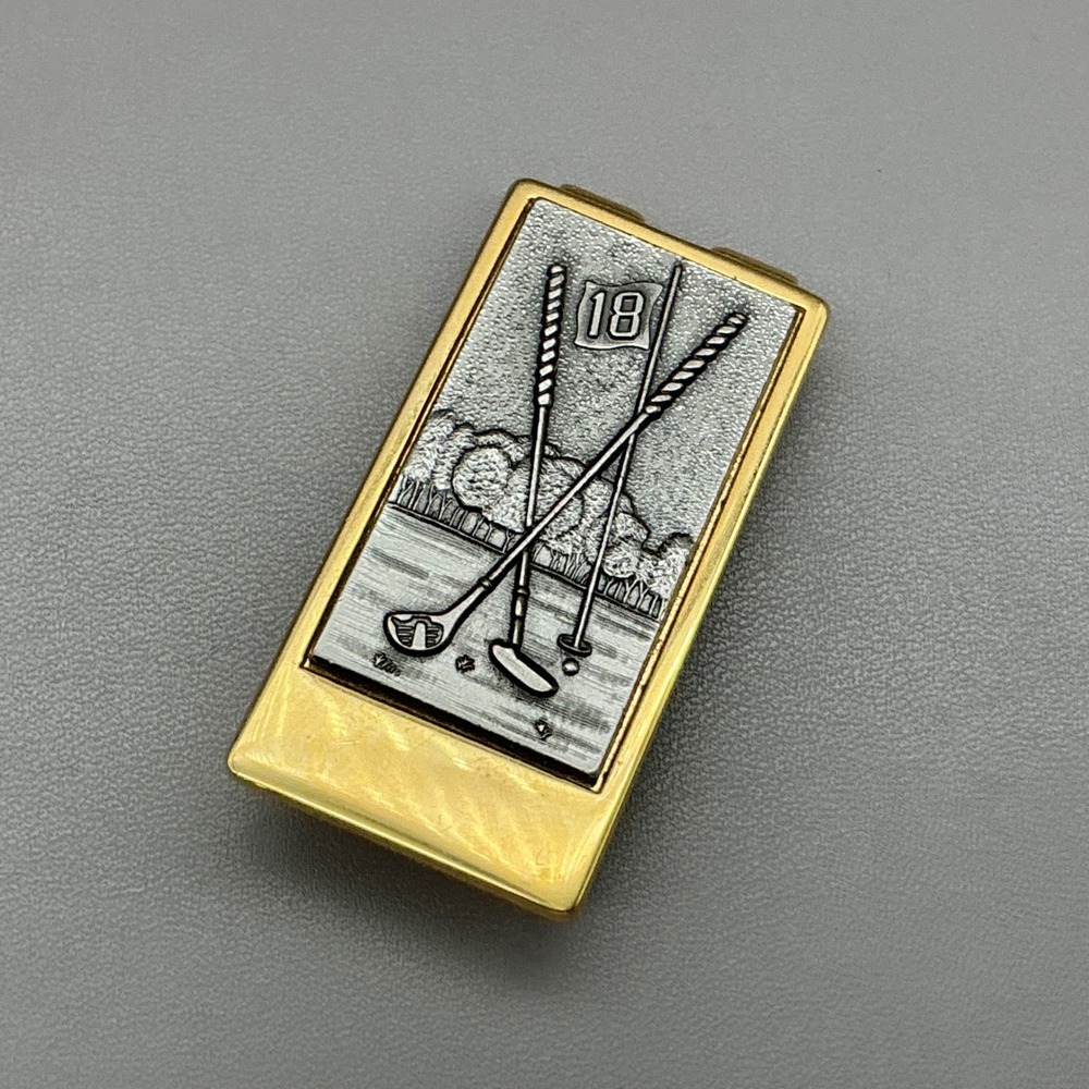 Anson Golf Money Clip Vintage Gold Tone Golf Clubs Hole 18 Men's Accessory